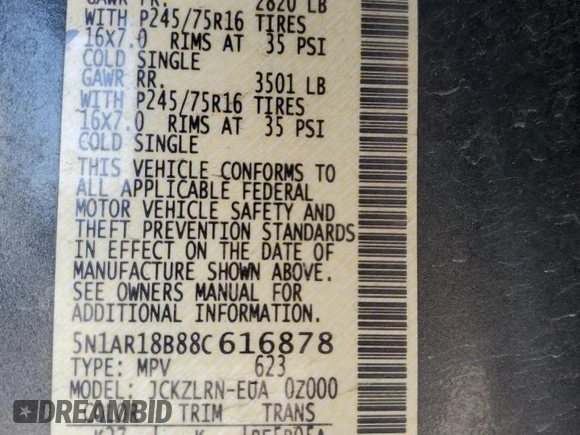 2008 Nissan Pathfinder S z VIN 5N1AR18B88C616878, wystawiony jako Copart lot #48497825 z przebiegiem 219 611 mil mil oraz Szkoda całkowita • Salvage title. Historia ofert i sprzedaży dostępna na DreamBid. Obrazek 15.