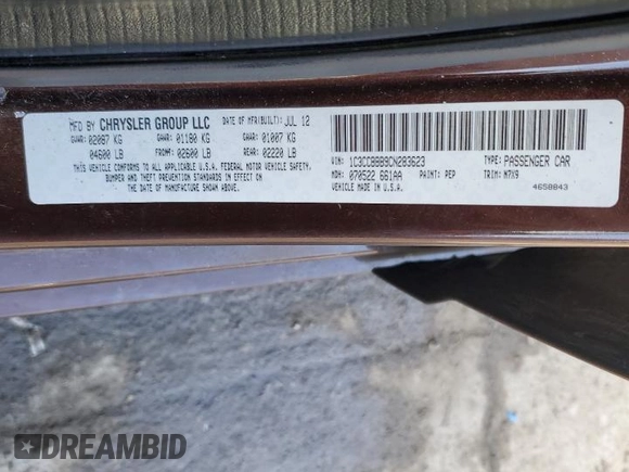 2012 Chrysler 200 Touring with VIN 1C3CCBBB9CN283623, listed as a Copart auction lot 79206564 with 126,295 mi miles and Salvage Title. Bid and sale history available at DreamBid. Image 13.