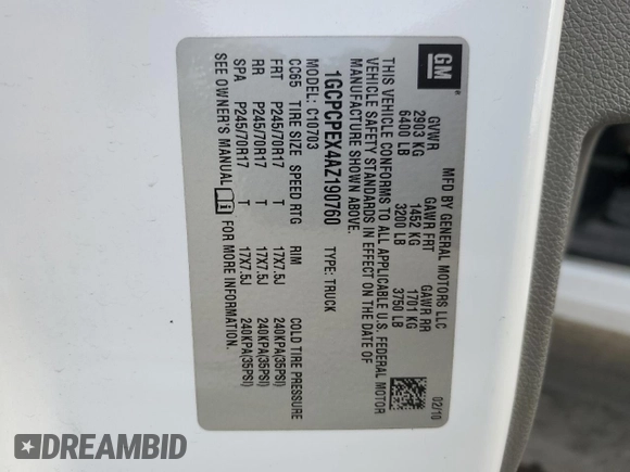 2010 Chevrolet Silverado 1500 Work Truck with VIN 1GCPCPEX4AZ190760, listed as a Copart auction lot 87882285 with 88,770 mi miles and Salvage Title. Bid and sale history available at DreamBid. Image 13.