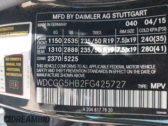 2015 Mercedes-Benz GLK 350 z VIN WDCGG5HB2FG425727, wystawiony jako IAAI lot #42210306 z przebiegiem 84 981 mil mil oraz . Historia ofert i sprzedaży dostępna na DreamBid. Obrazek 9.