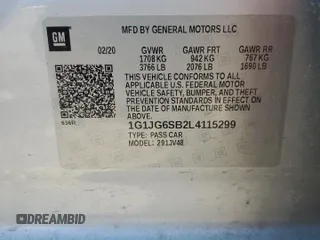 2020 Chevrolet Sonic LT z VIN 1G1JG6SB2L4115299, wystawiony jako Copart lot #41826735 z przebiegiem 120 280 mil mil oraz Szkoda całkowita • Salvage title. Historia ofert i sprzedaży dostępna na DreamBid. Obrazek 12.