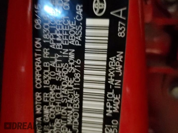 2015 Toyota Prius One with VIN JTDKDTB3XF1108716, listed as a Copart auction lot 42962355 with 75,133 mi miles and Salvage Title. Bid and sale history available at DreamBid. Image 14.
