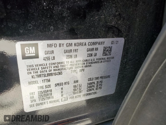 2021 Chevrolet TrailBlazer RS with VIN KL79MTSL8MB164365, listed as a Copart auction lot 52881875 with 48,142 mi miles and Salvage Title. Bid and sale history available at carsss.com. Image 13.