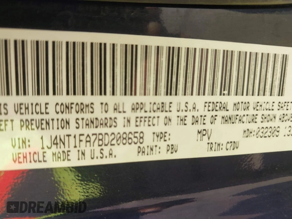 2011 Jeep Compass with VIN 1J4NT1FA7BD208658, listed as a IAAI auction lot 41795085 with 198,880 mi miles. Bid and sale history available at carsss.com. Image 9.