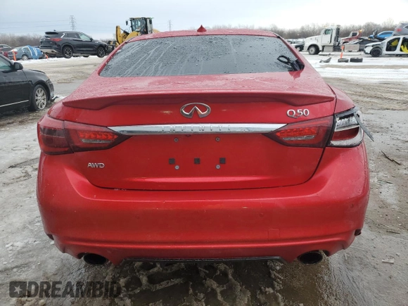 2021 Infiniti Q50 Luxe with VIN JN1EV7BR9MM752423, listed as a Copart auction lot 45055345 with 43,835 mi miles and Salvage Title. Bid and sale history available at carsss.com. Image 6.