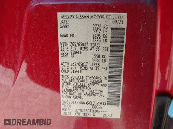 2022 Nissan Frontier Pro-4X z VIN 1N6ED1EK4NN607780, wystawiony jako IAAI lot #41887336 z przebiegiem 43 684 mil mil oraz . Historia ofert i sprzedaży dostępna na DreamBid. Obrazek 9.