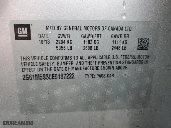 2014 Cadillac XTS Luxury with VIN 2G61M5S30E9187222, listed as a Copart auction lot 54511125 with 0 mi miles and Salvage Title. Bid and sale history available at carsss.com. Image 13.