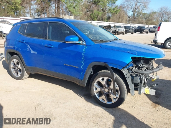 2020 Jeep Compass Limited with VIN 3C4NJDCB3LT127100, listed as a IAAI auction lot 41767535 with 114,114 mi miles. Bid and sale history available at carsss.com. Image 1.