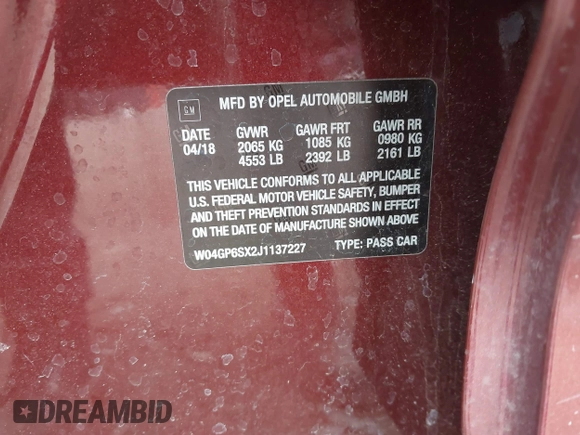 2018 Buick Regal Essence с VIN W04GP6SX2J1137227, выставлен на аукционе IAAI как лот 41657402 с пробегом 68 371 миль миль и . История ставок и продаж доступна на DreamBid. Изображение 9.