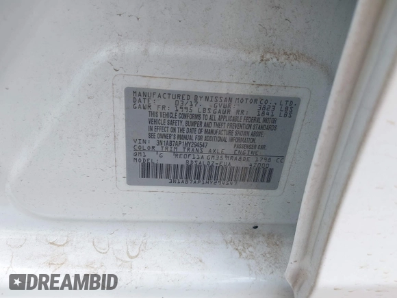 2017 Nissan Sentra SR z VIN 3N1AB7AP1HY294547, wystawiony jako IAAI lot #42162519 z przebiegiem 106 594 mil mil oraz . Historia ofert i sprzedaży dostępna na DreamBid. Obrazek 9.