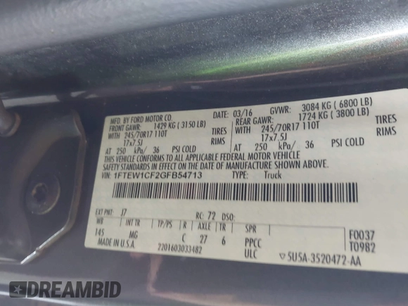 2016 Ford F-150 XL z VIN 1FTEW1CF2GFB54713, wystawiony jako IAAI lot #42340281 z przebiegiem 171 107 mil mil oraz . Historia ofert i sprzedaży dostępna na DreamBid. Obrazek 9.