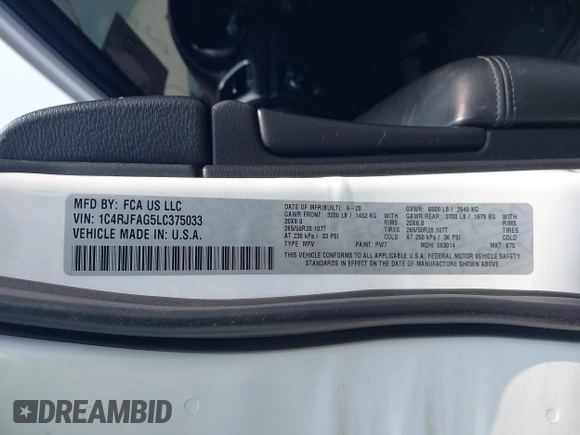 2020 Jeep Grand Cherokee Laredo E with VIN 1C4RJFAG5LC375033, listed as a IAAI auction lot 42415231 with 62,489 mi miles and . Bid and sale history available at DreamBid. Image 9.