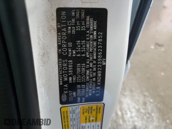 2008 Kia Sedona EX with VIN KNDMB233986237852, listed as a Copart auction lot 84666214 with 154,973 mi miles and Salvage Title. Bid and sale history available at carsss.com. Image 13.