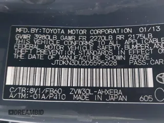 2013 Toyota Prius One with VIN JTDKN3DU2D5595628, listed as a IAAI auction lot 41208815 with 165,077 mi miles. Bid and sale history available at carsss.com. Image 9.