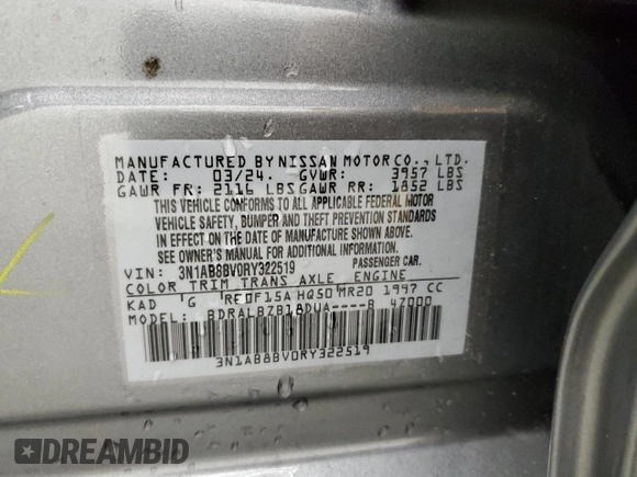 2024 Nissan Sentra S with VIN 3N1AB8BV0RY322519, listed as a Copart auction lot 57966785 with 18,780 mi miles and Clean title. Bid and sale history available at DreamBid. Image 12.