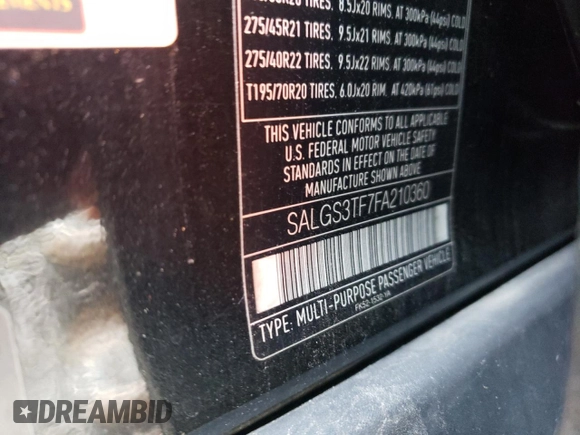 2015 Land Rover Range Rover Supercharged with VIN SALGS3TF7FA210360, listed as a Copart auction lot 53904695 with 95,460 mi miles and Clean title. Bid and sale history available at DreamBid. Image 13.