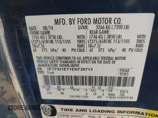 2014 Ford F-150 XL with VIN 1FTFW1ET1EKF36713, listed as a IAAI auction lot 42074178 with 189,451 mi miles. Bid and sale history available at carsss.com. Image 9.