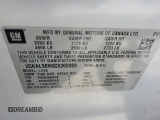 2012 GMC Terrain SLE-2 with VIN 2GKALSEK6C6263269, listed as a Copart auction lot 54547865 with 102,390 mi miles and Clean Title. Bid and sale history available at carsss.com. Image 13.