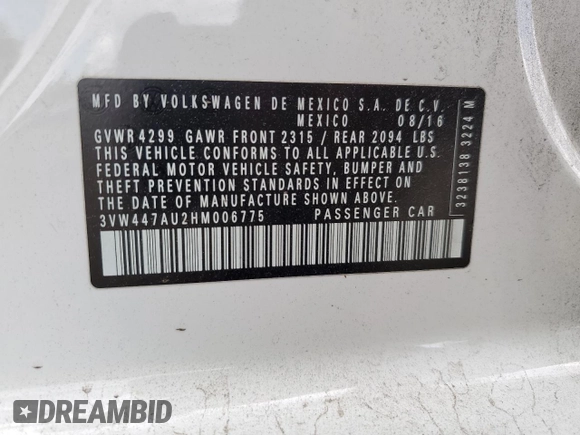 2017 Volkswagen Golf GTI S with VIN 3VW447AU2HM006775, listed as a Copart auction lot 58157214 with 48,713 mi miles and Salvage Title. Bid and sale history available at carsss.com. Image 15.