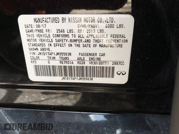 2018 Infiniti Q50 3.0t LUXE with VIN JN1EV7AP1JM355638, listed as a IAAI auction lot 41954052 with 66,663 mi miles. Bid and sale history available at carsss.com. Image 9.
