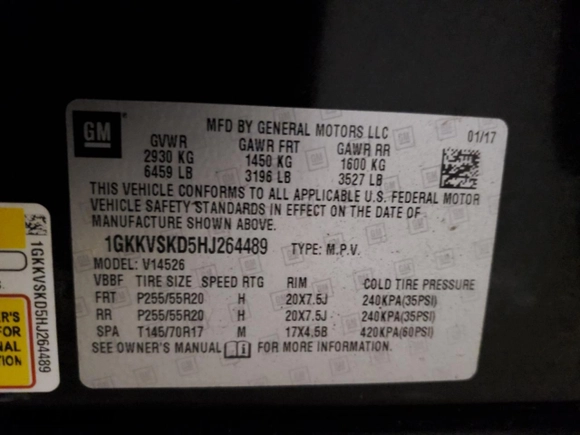2017 GMC Acadia Limited Limited with VIN 1GKKVSKD5HJ264489, listed as a Copart auction lot 45582955 with 190,884 mi miles and Non Repairable. Bid and sale history available at carsss.com. Image 16.