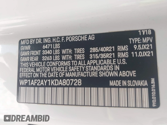 2019 Porsche Cayenne Turbo z VIN WP1AF2AY1KDA80728, wystawiony jako IAAI lot #42262855 z przebiegiem 89 898 mil mil oraz . Historia ofert i sprzedaży dostępna na DreamBid. Obrazek 9.