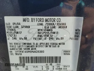 2005 Ford F-150 XLT with VIN 1FTPX14595NA25303, listed as a Copart auction lot 50960805 with 223,385 mi miles and Salvage Title. Bid and sale history available at carsss.com. Image 12.