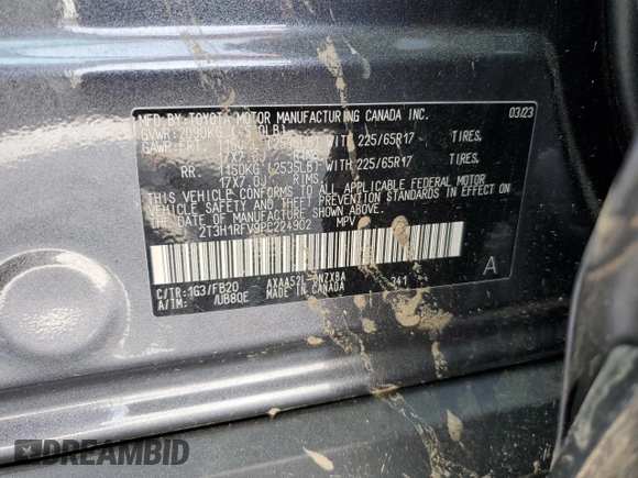 2023 Toyota RAV4 LE z VIN 2T3H1RFV9PC224902, wystawiony jako Copart lot #53838805 z przebiegiem 12 998 mil mil oraz Szkoda całkowita • Salvage title. Historia ofert i sprzedaży dostępna na DreamBid. Obrazek 13.