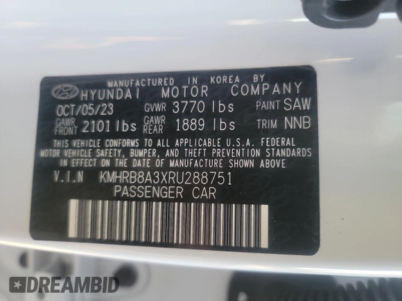 2024 Hyundai Venue SE with VIN KMHRB8A3XRU288751, listed as a Copart auction lot 88154795 with 9,233 mi miles and Clean Title. Bid and sale history available at DreamBid. Image 10.