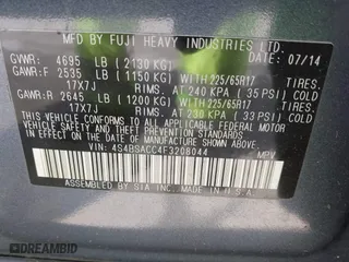 2015 Subaru Outback 2.5i Premium with VIN 4S4BSACC4F3208044, listed as a IAAI auction lot 41936774 with 85,190 mi miles. Bid and sale history available at carsss.com. Image 9.