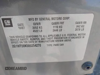 2008 Chevrolet Impala LT with VIN 2G1WT58K589254270, listed as a IAAI auction lot 41969517 with 287,519 mi miles and . Bid and sale history available at DreamBid. Image 9.