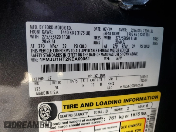 2019 Ford Expedition XLT with VIN 1FMJU1HT2KEA69061, listed as a Copart auction lot 42948765 with 116,241 mi miles and Non Repairable. Bid and sale history available at carsss.com. Image 14.