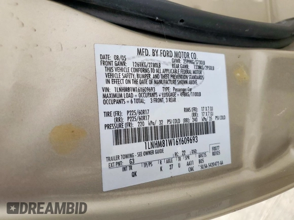 2006 Lincoln Town Car Signature z VIN 1LNHM81W16Y609693, wystawiony jako Copart lot #48370195 z przebiegiem 136 986 mil mil oraz Szkoda całkowita • Salvage title. Historia ofert i sprzedaży dostępna na DreamBid. Obrazek 13.