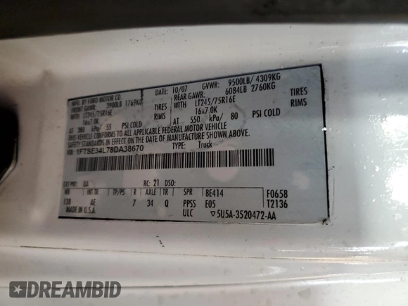 2008 Ford Econoline Cargo Commercial z VIN 1FTSE34L78DA38670, wystawiony jako Copart lot #86403624 z przebiegiem 245 587 mil mil oraz Szkoda całkowita • Salvage title. Historia ofert i sprzedaży dostępna na DreamBid. Obrazek 12.