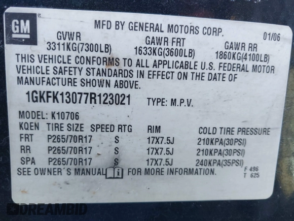 2007 GMC Yukon SLT with VIN 1GKFK13077R123021, listed as a IAAI auction lot 41603180 with 247,945 mi miles. Bid and sale history available at carsss.com. Image 9.