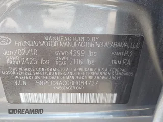 2011 Hyundai Sonata Limited with VIN 5NPEC4AC0BH084727, listed as a IAAI auction lot 42082958 with 146,223 mi miles and . Bid and sale history available at DreamBid. Image 9.
