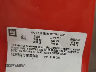 2001 Pontiac Grand Am SE1 with VIN 1G2NF52T71M579401, listed as a Copart auction lot 49352745 with 101,089 mi miles and Clean Title. Bid and sale history available at carsss.com. Image 12.