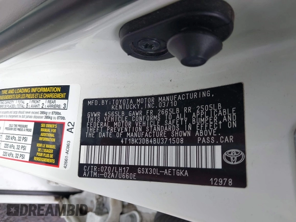2011 Toyota Avalon with VIN 4T1BK3DB4BU371508, listed as a IAAI auction lot 41916559 with 203,667 mi miles and . Bid and sale history available at carsss.com. Image 9.