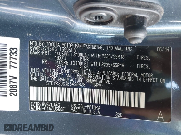 2014 Toyota Sienna XLE z VIN 5TDYK3DCXES498828, wystawiony jako IAAI lot #41970991 z przebiegiem 75 015 mil mil oraz . Historia ofert i sprzedaży dostępna na DreamBid. Obrazek 9.