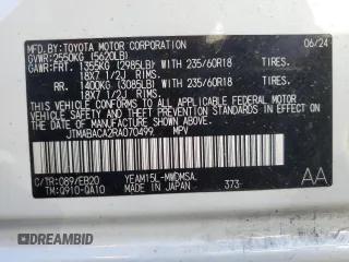 2024 Toyota bZ4X XLE with VIN JTMABACA2RA070499, listed as a Copart auction lot 59914835 with 23,530 mi miles and Salvage title. Bid and sale history available at DreamBid. Image 14.
