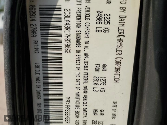 2007 Chrysler 300 with VIN 2C3LA43R17H879062, listed as a Copart auction lot 74536234 with 189,335 mi miles and Salvage Title. Bid and sale history available at carsss.com. Image 14.