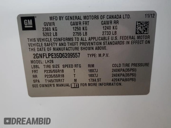 2013 Chevrolet Equinox LT with VIN 2GNFLPE35D6209557, listed as a Copart auction lot 85665874 with 210,069 mi miles and Salvage Title. Bid and sale history available at DreamBid. Image 13.
