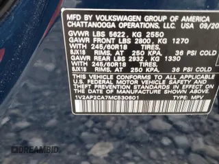2021 Volkswagen Atlas S with VIN 1V2AP2CA7MC530601, listed as a Copart auction lot 51299205 with 81,823 mi miles and Salvage title. Bid and sale history available at DreamBid. Image 15.