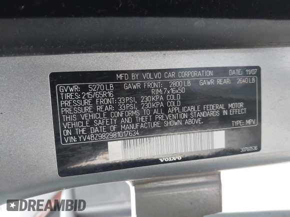 2008 Volvo XC70 z VIN YV4BZ982981017634, wystawiony jako IAAI lot #42321259 z przebiegiem 185 211 mil mil oraz . Historia ofert i sprzedaży dostępna na DreamBid. Obrazek 9.