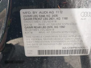 2013 Audi Q5 Premium Plus с VIN WA1LFAFP8DA042075, выставлен на аукционе IAAI как лот 42561843 с пробегом 200 478 миль миль и . История ставок и продаж доступна на DreamBid. Изображение 9.