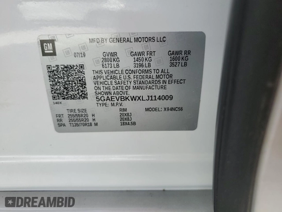 2020 Buick Enclave Premium with VIN 5GAEVBKWXLJ114009, listed as a Copart auction lot 45047045 with 5,433 mi miles and Non Repairable. Bid and sale history available at carsss.com. Image 14.