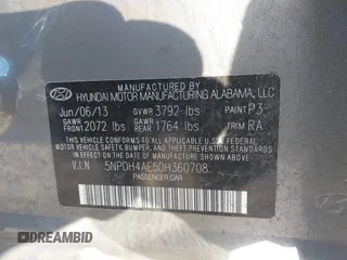 2013 Hyundai Elantra GLS with VIN 5NPDH4AE5DH360708, listed as a IAAI auction lot 41458823 with 109,557 mi miles and . Bid and sale history available at DreamBid. Image 9.