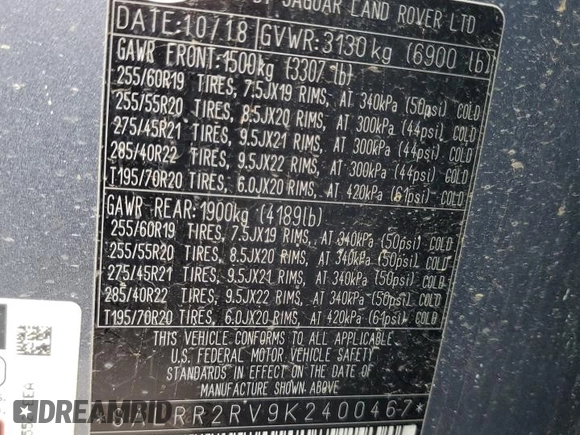 2019 Land Rover Discovery HSE with VIN SALRR2RV9K2400467, listed as a Copart auction lot 71285584 with 42,914 mi miles and Salvage Title. Bid and sale history available at carsss.com. Image 12.