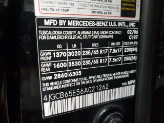2006 Mercedes-Benz R 3.5L with VIN 4JGCB65E56A021262, listed as a Copart auction lot 74592504 with 173,896 mi miles and Salvage Title. Bid and sale history available at carsss.com. Image 15.