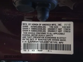2013 Honda CR-V EX-L with VIN 5J6RM4H73DL038714, listed as a IAAI auction lot 41509944 with 199,814 mi miles. Bid and sale history available at carsss.com. Image 9.